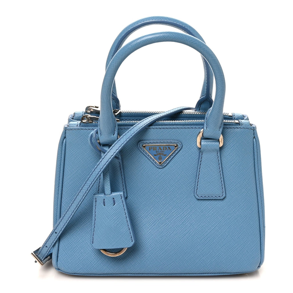 Prada Saffiano Lux Micro Galleria Double Zip Tote Turchese
