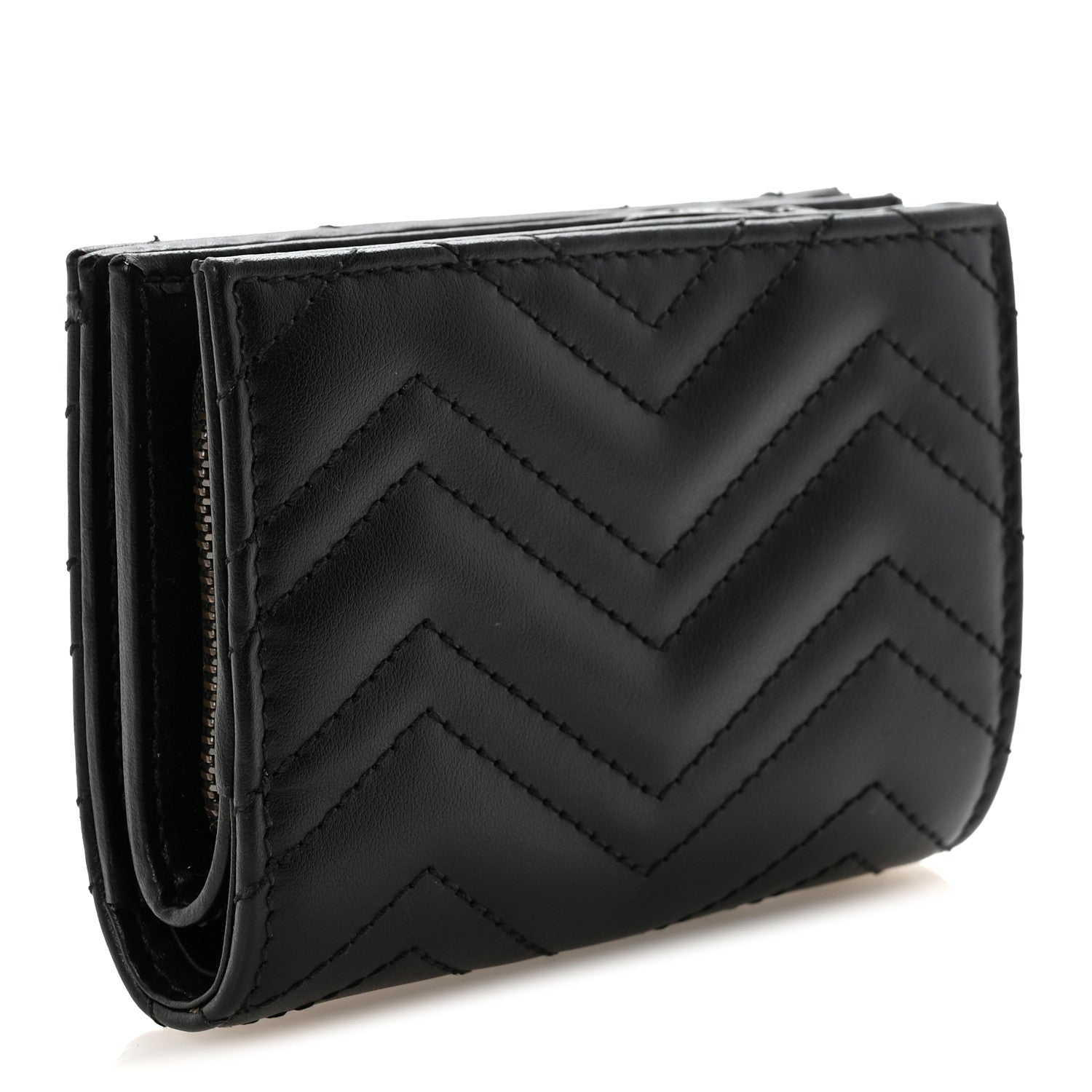 Gucci Calfskin Matelasse GG Marmont Card Case Wallet Black