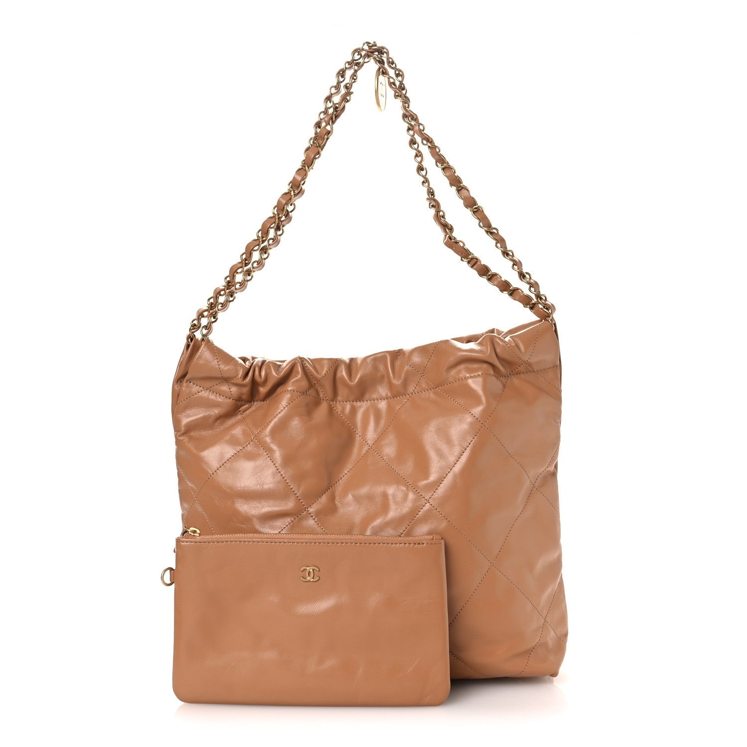 Chanel Shiny Calfskin Quilted Small Chanel 22 Beige