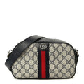 Gucci GG Supreme Monogram Textured Dollar Calfskin Web Small Ophidia Camera Bag Beige Blue