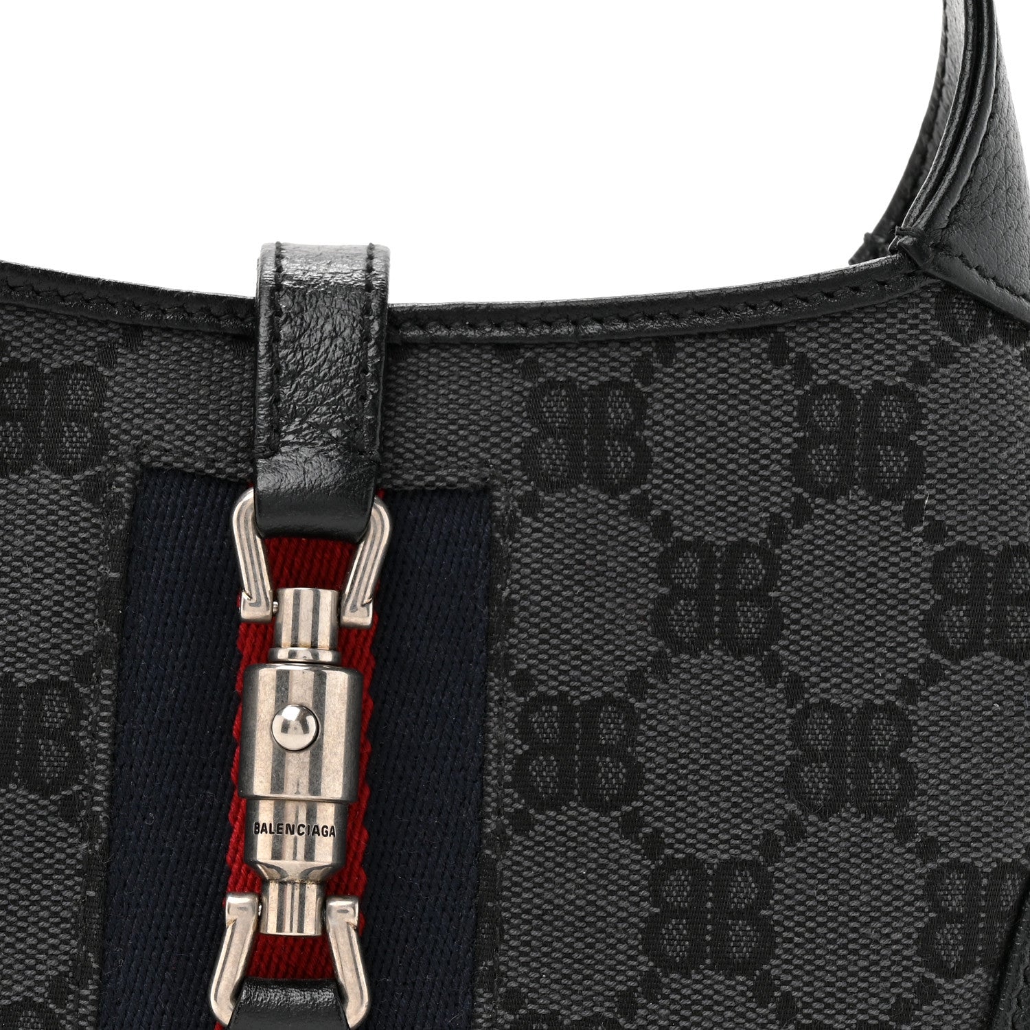 Gucci X BALENCIAGA BB Monogram Calfskin Web Mini Jackie 1961 Hobo Black