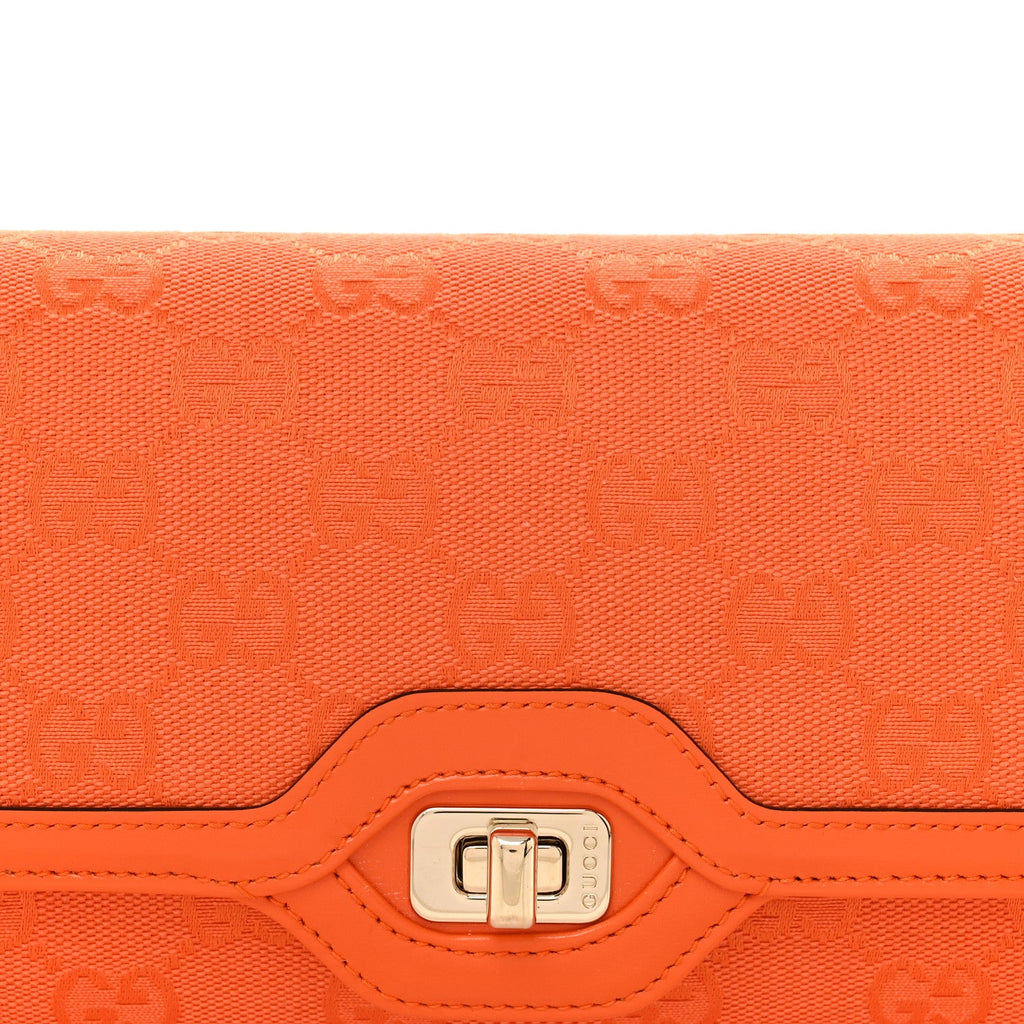 Gucci GG Monogram Textured Dollar Calfskin Small Luce Shoulder Bag Orange