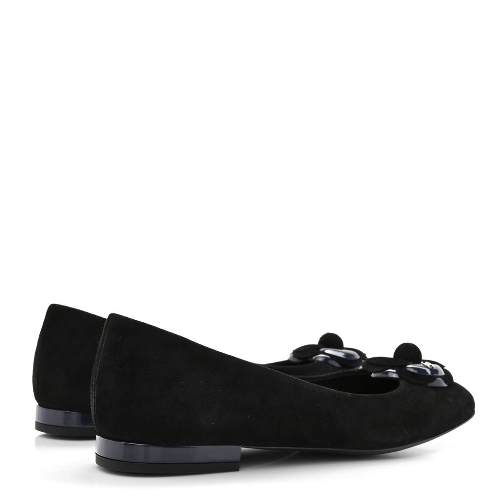 Chanel Suede Patent Camellia CC Ballerina Flat 37 Navy Black