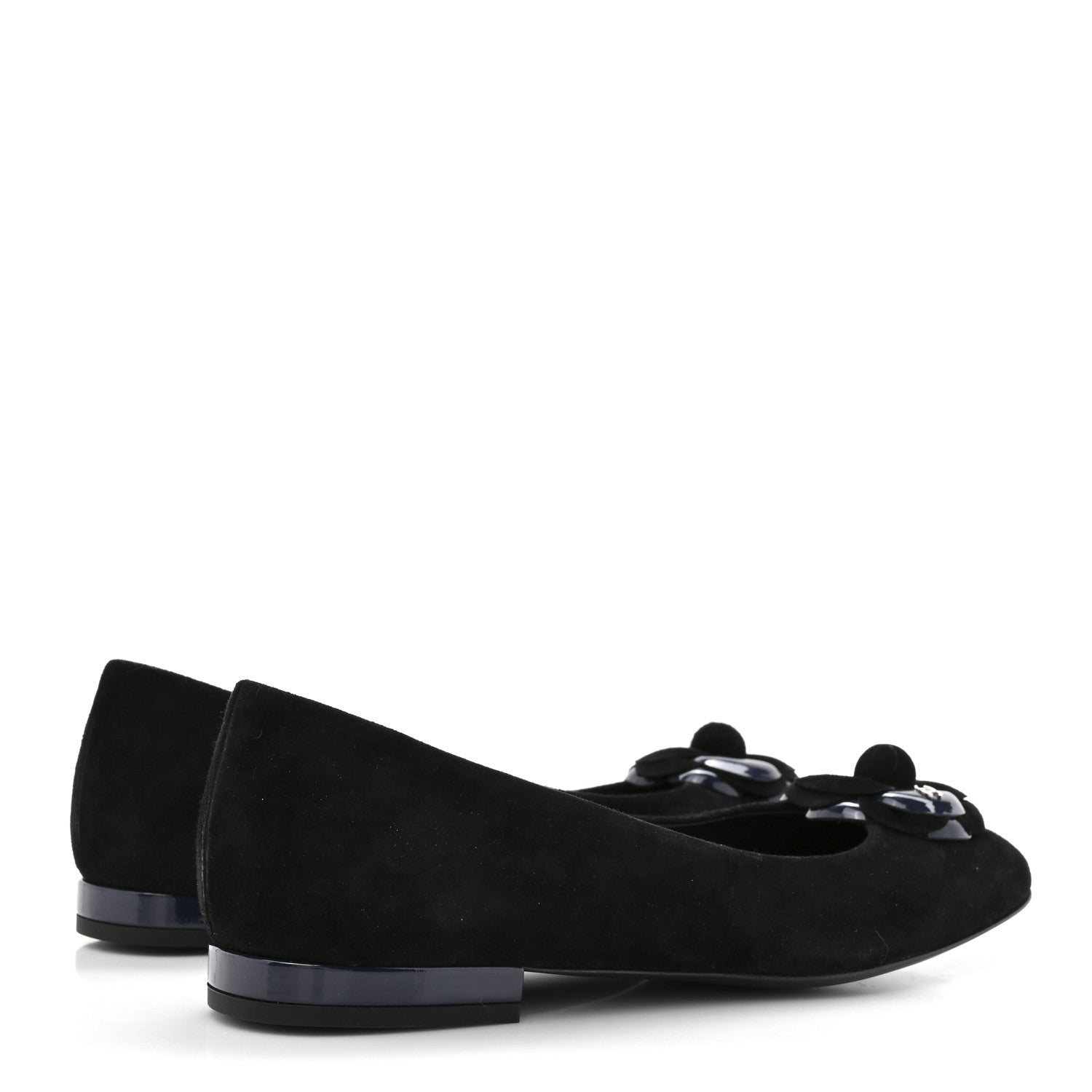 Chanel Suede Patent Camellia CC Ballerina Flat 37 Navy Black