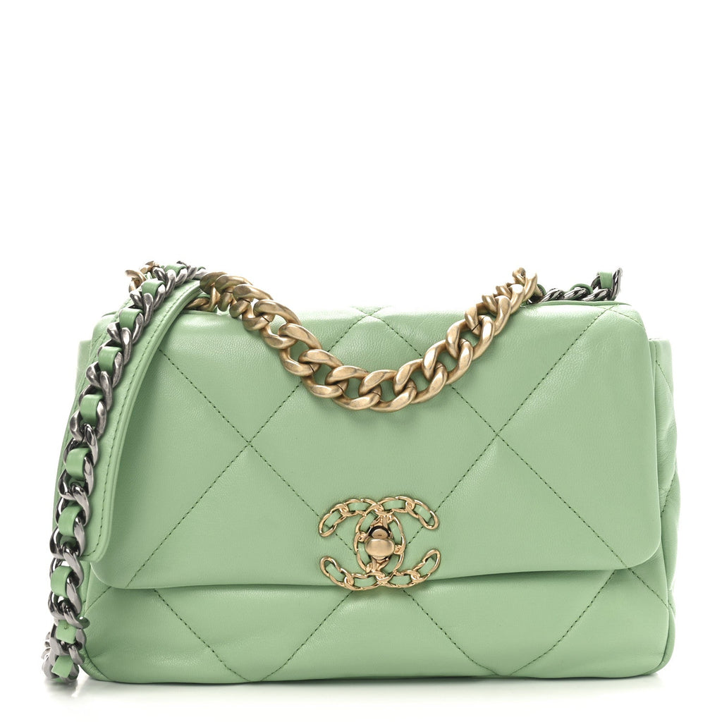 Chanel Goatskin Quilted Medium Chanel 19 Flap Light Green