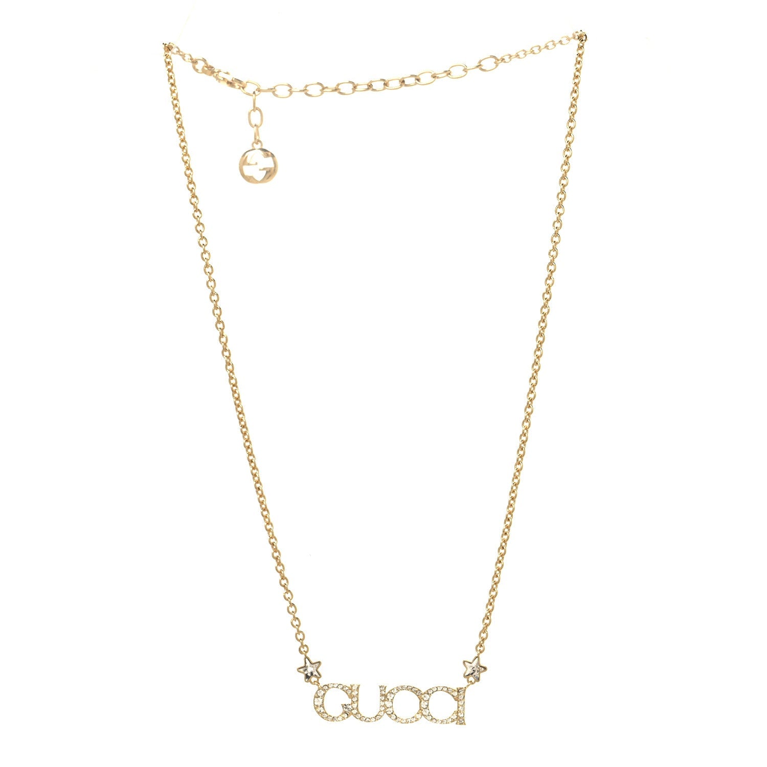 Gucci Crystal Script Necklace Gold