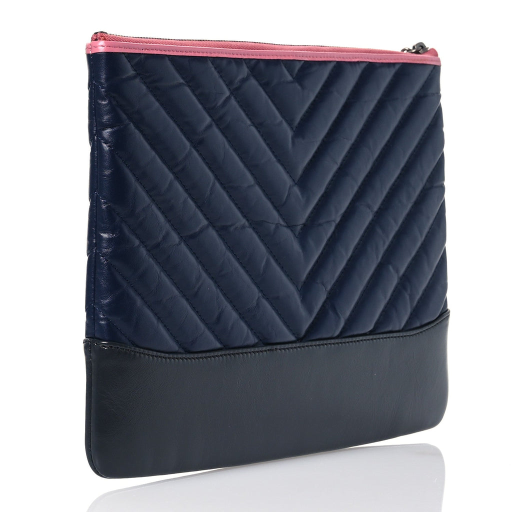 Aged Calfskin Chevron Quilted Medium Gabrielle Cosmetic Case Pink Navy Black