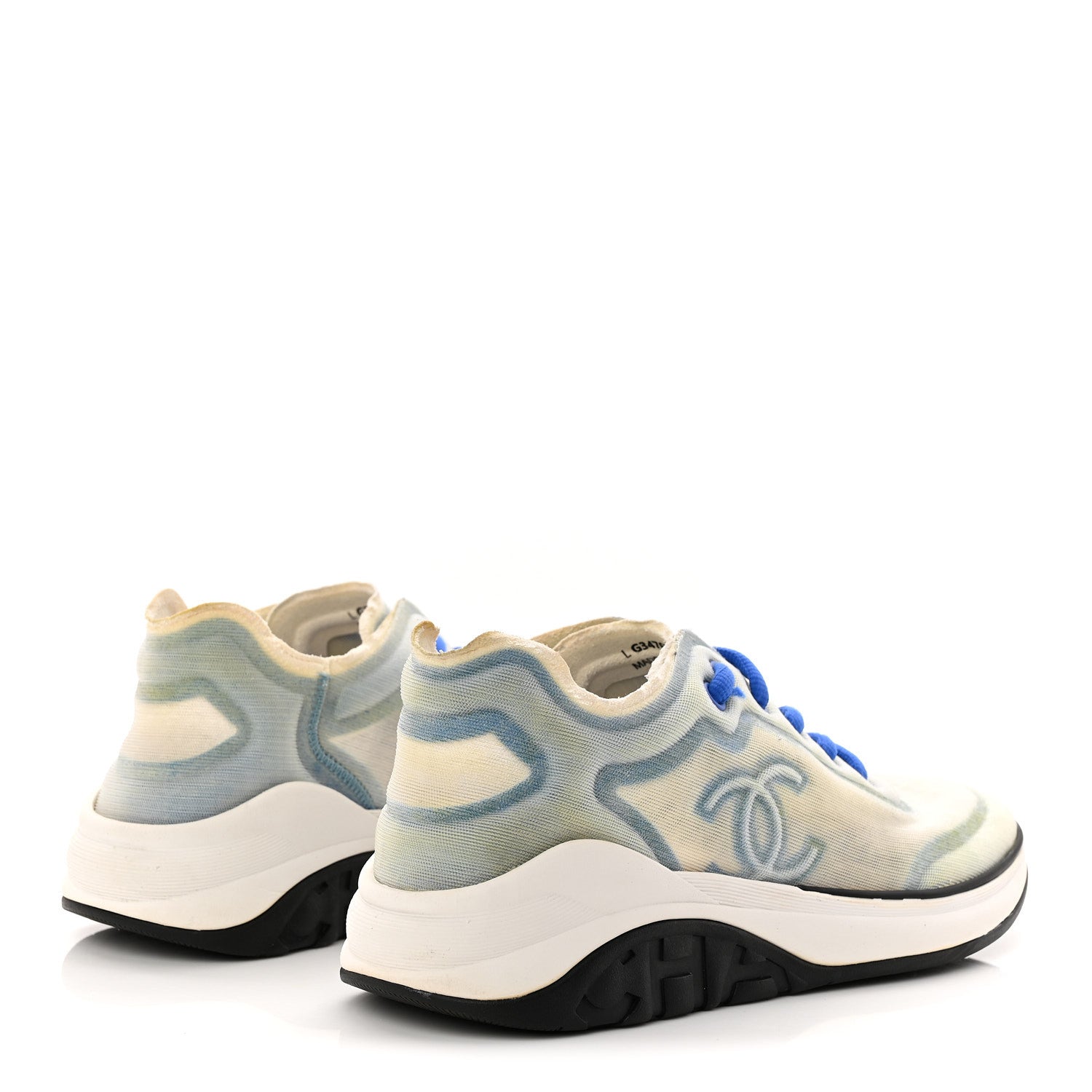 Calfskin Mesh Lyrca Womens Logo Sneakers 36 White Blue