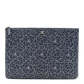 Lambskin Camellia Embossed Large Cosmetic Case Navy Silver