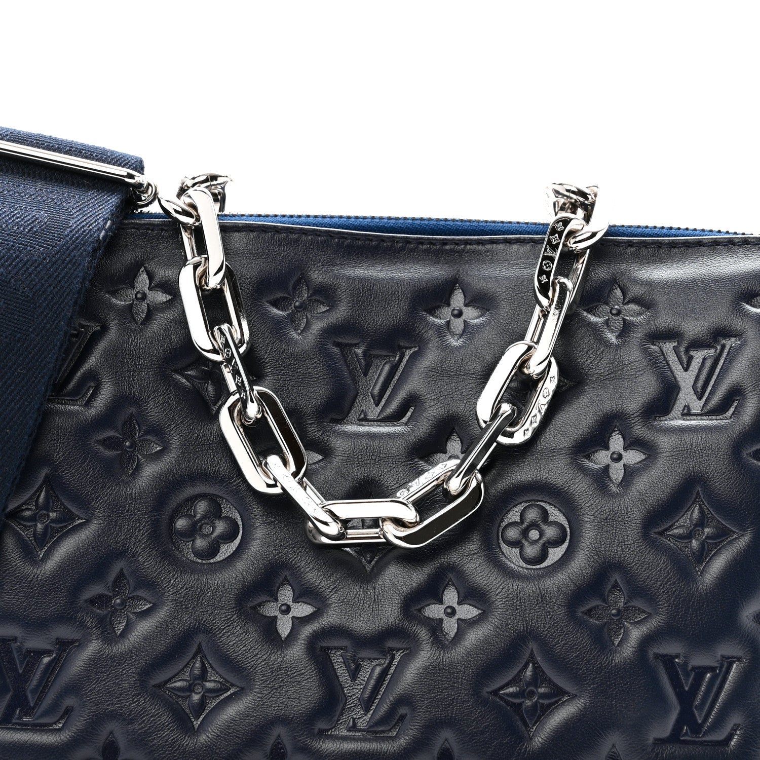 Louis Vuitton Lambskin Embossed Monogram Coussin PM Navy