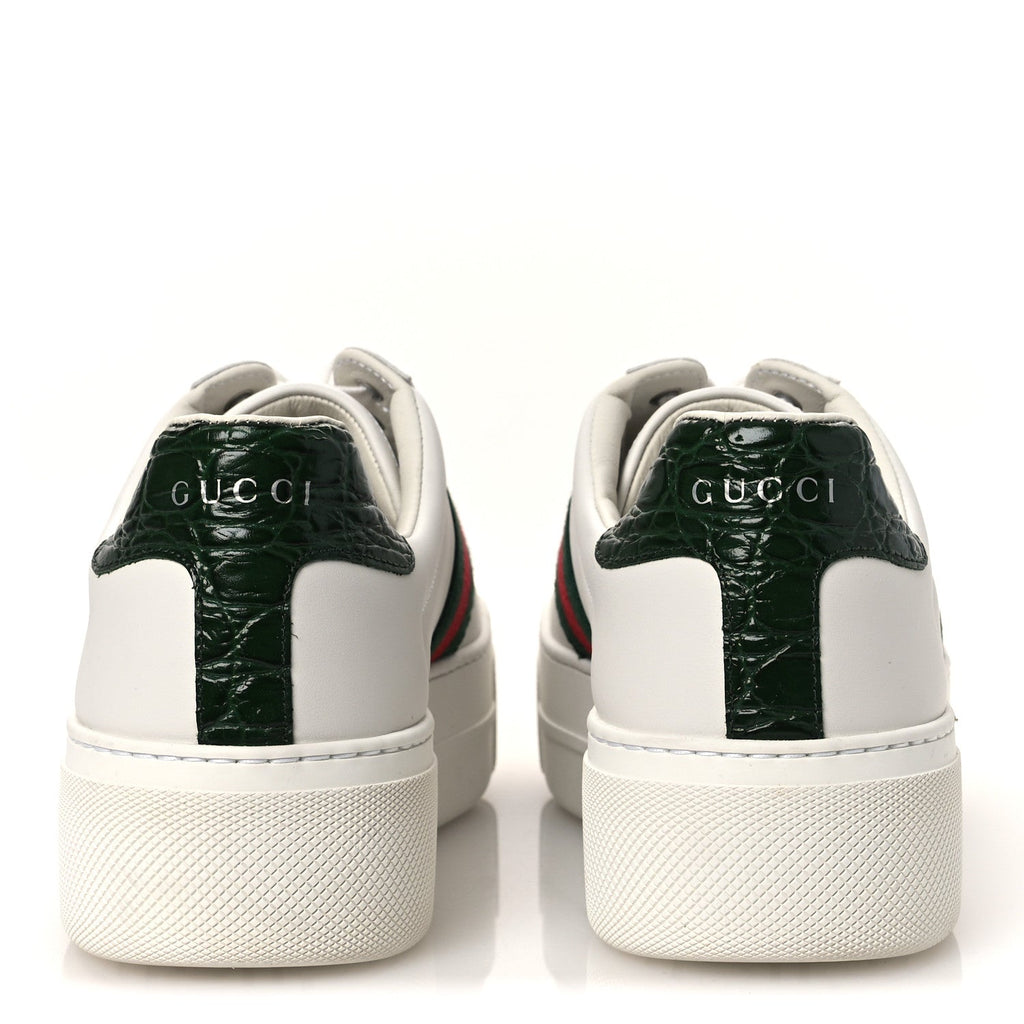 Gucci Ultralight Plume Calfskin Web Womens Ace Platform Sneakers 39.5 White
