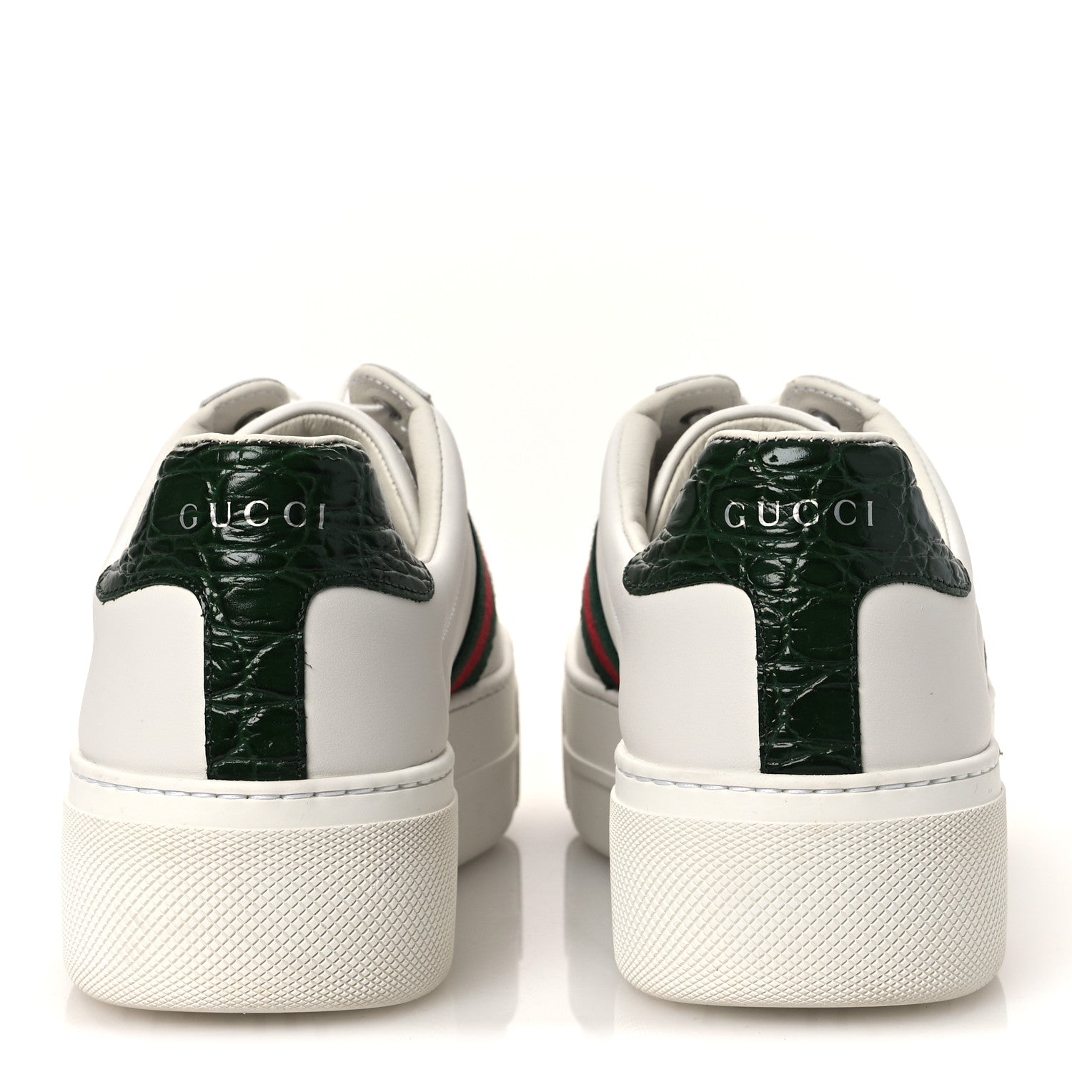 Gucci Ultralight Plume Calfskin Web Womens Ace Platform Sneakers 39.5 White
