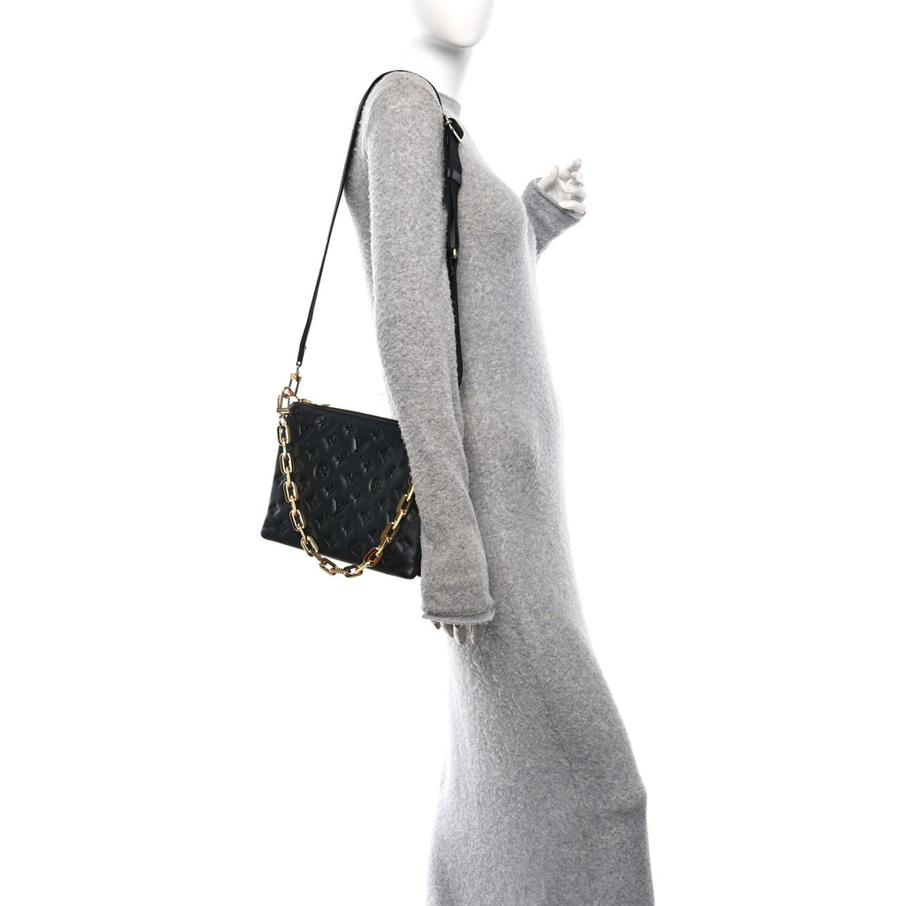 Louis Vuitton Lambskin Embossed Monogram Coussin PM Black