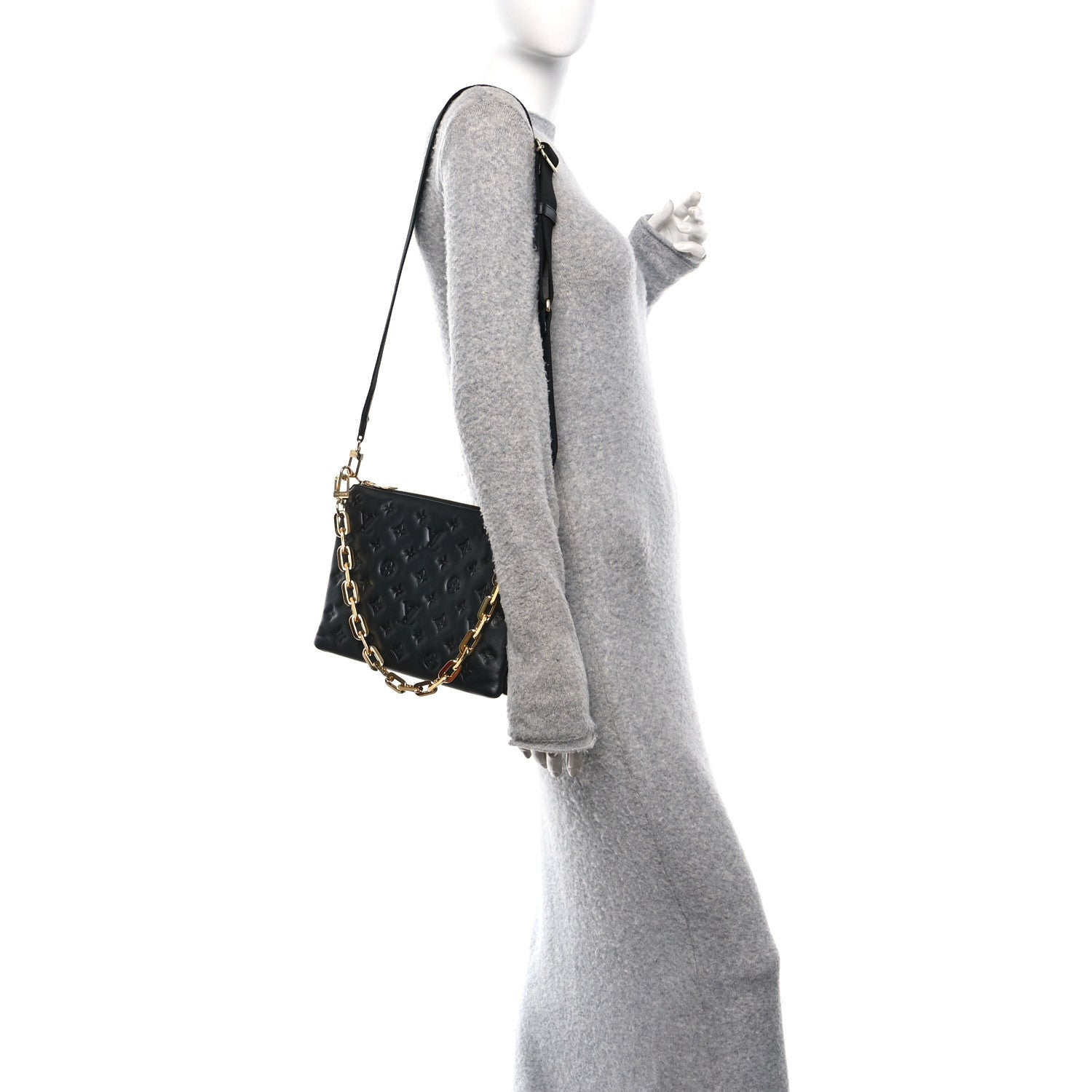 Louis Vuitton Lambskin Embossed Monogram Coussin PM Black