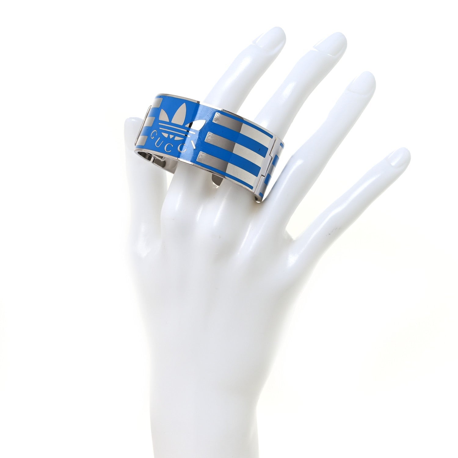 Gucci X ADIDAS Metal Enamel Cuff Bracelet S Silver Blue