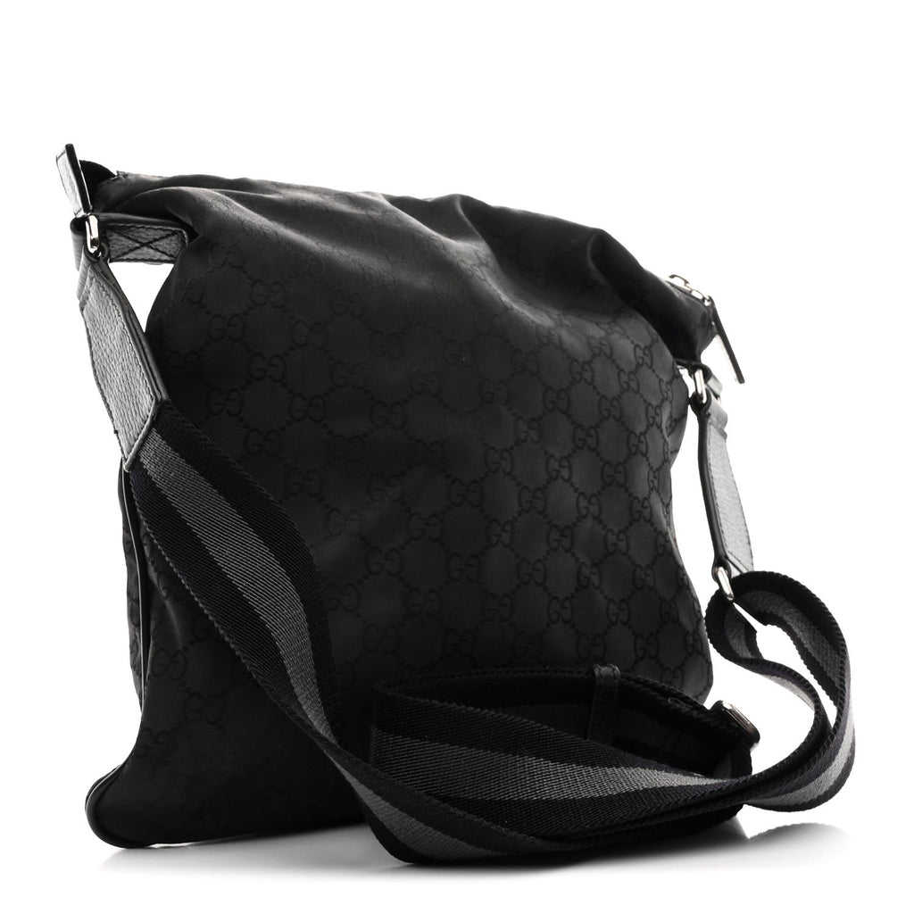 Gucci Nylon Monogram Medium Flat Messenger Bag Black