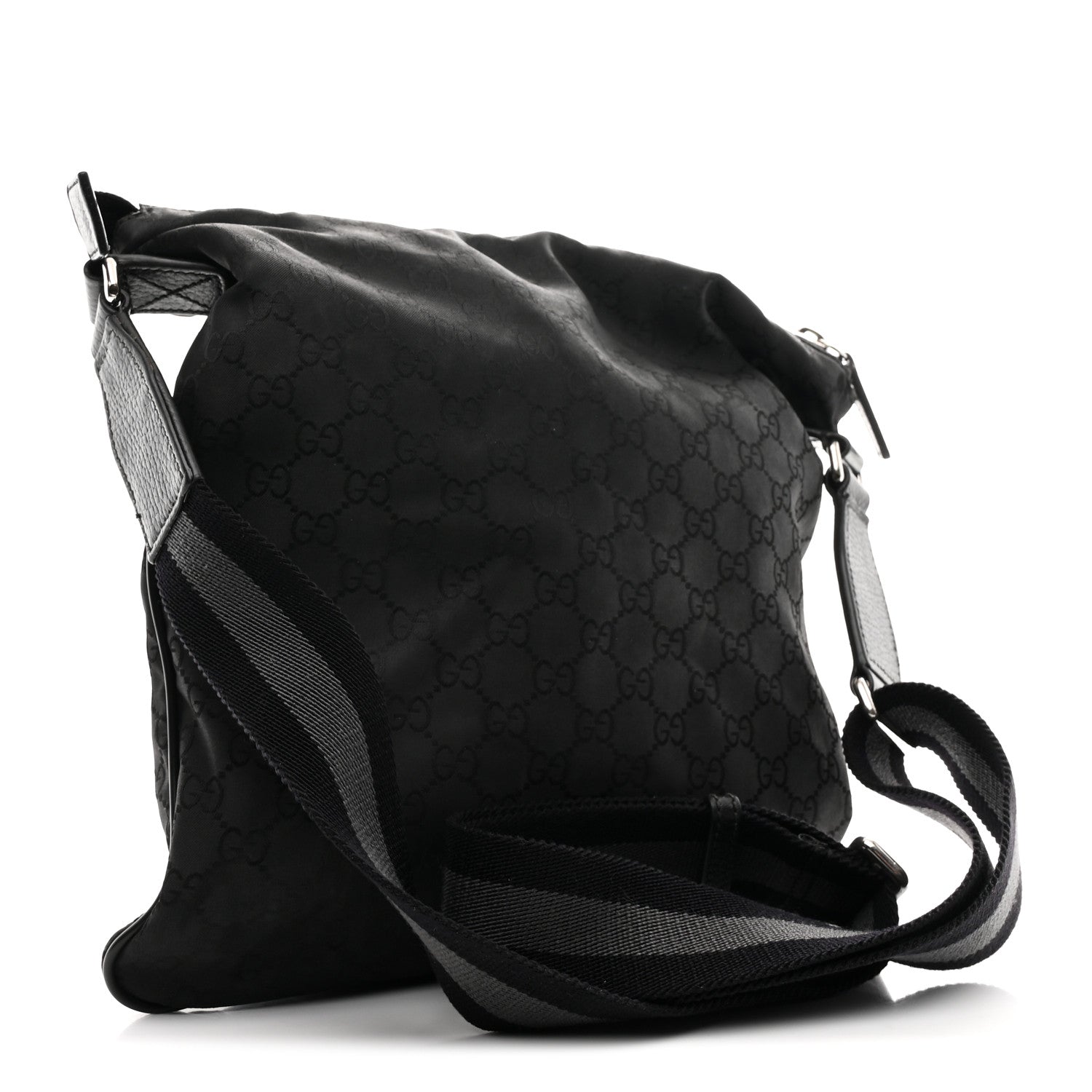 Gucci Nylon Monogram Medium Flat Messenger Bag Black