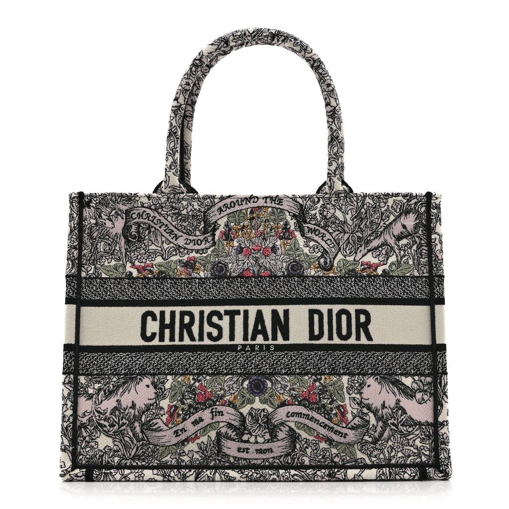 Christian Dior Canvas Embroidered Medium Book Tote White Multicolor