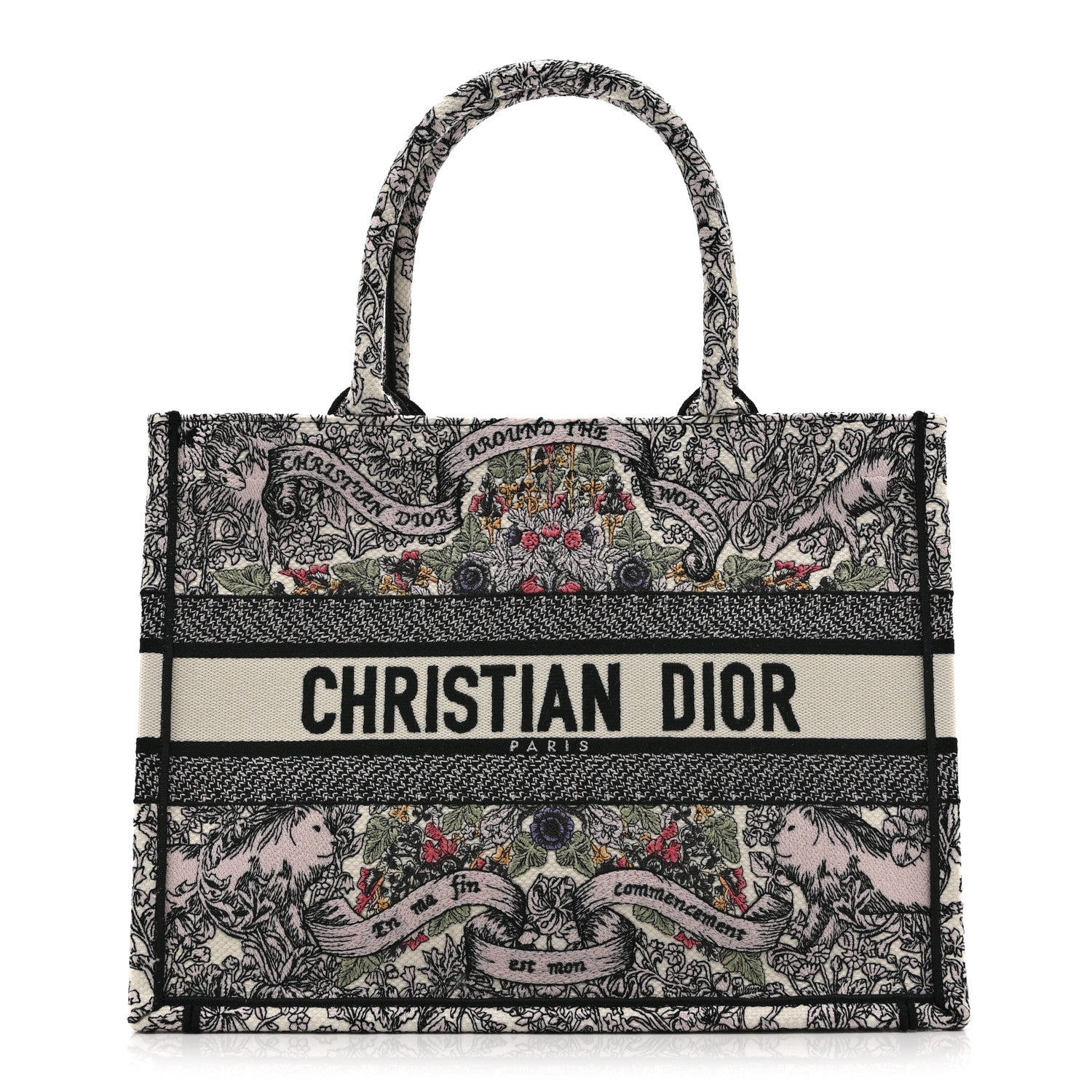 Christian Dior Canvas Embroidered Medium Book Tote White Multicolor