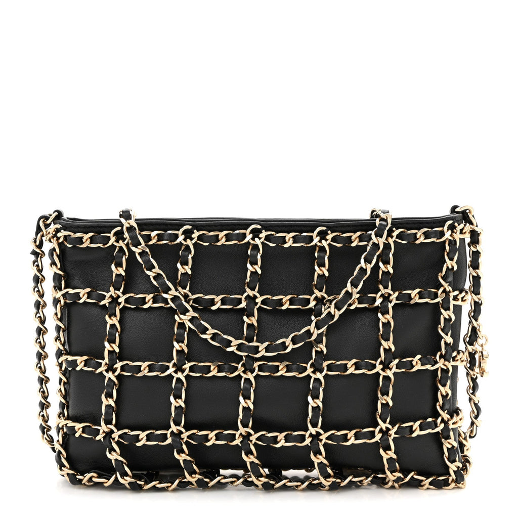 Chanel Lambskin Chain Frame Shoulder Bag Black