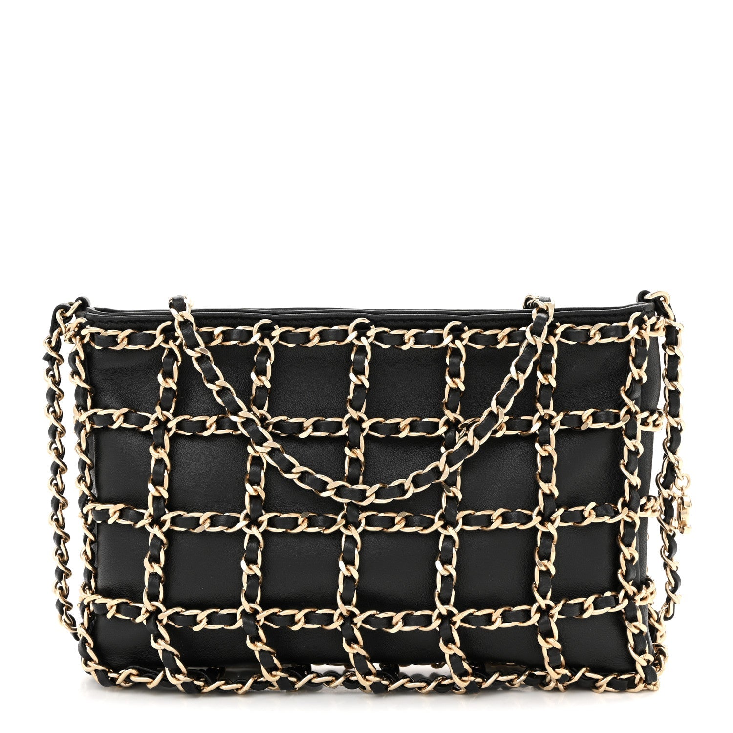 Chanel Lambskin Chain Frame Shoulder Bag Black