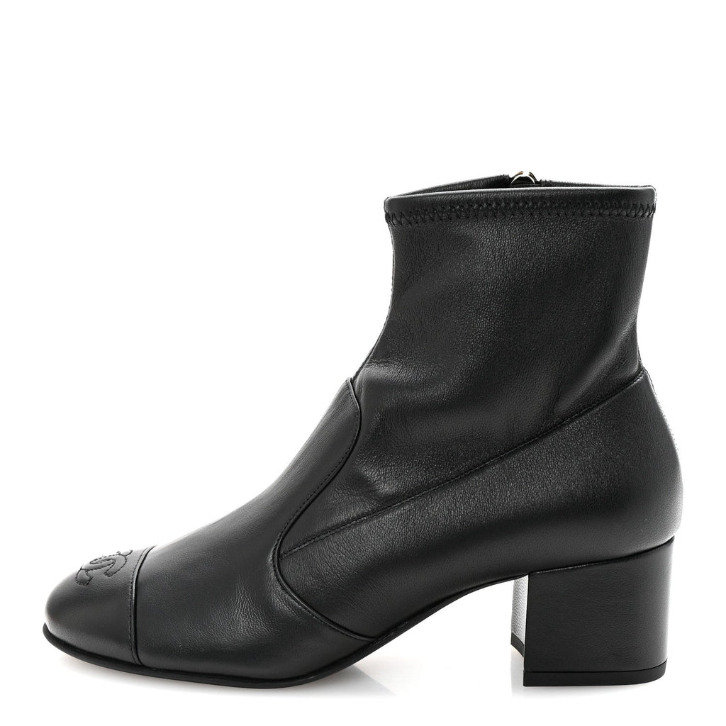 Chanel Stretch Lambskin Cap Toe CC Short Boots 37 Black