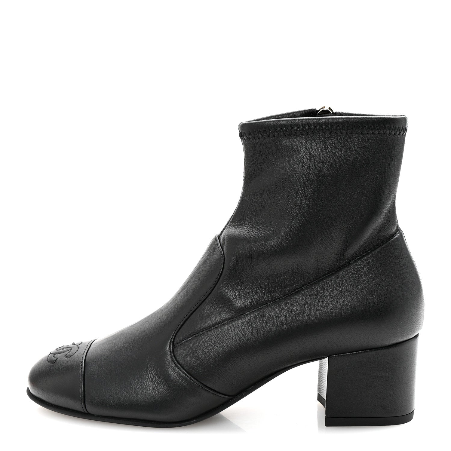 Chanel Stretch Lambskin Cap Toe CC Short Boots 37 Black