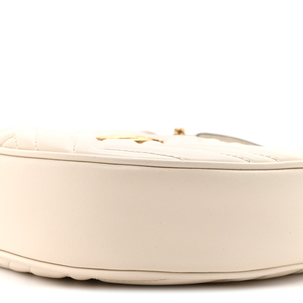 Gucci Calfskin Matelasse Chevron Mini GG Marmont Half Moon Hobo Mystic White