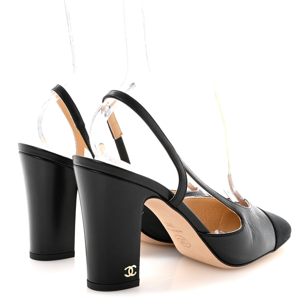 Lambskin Grosgrain Cap Toe CC Slingback Pumps 39 Black