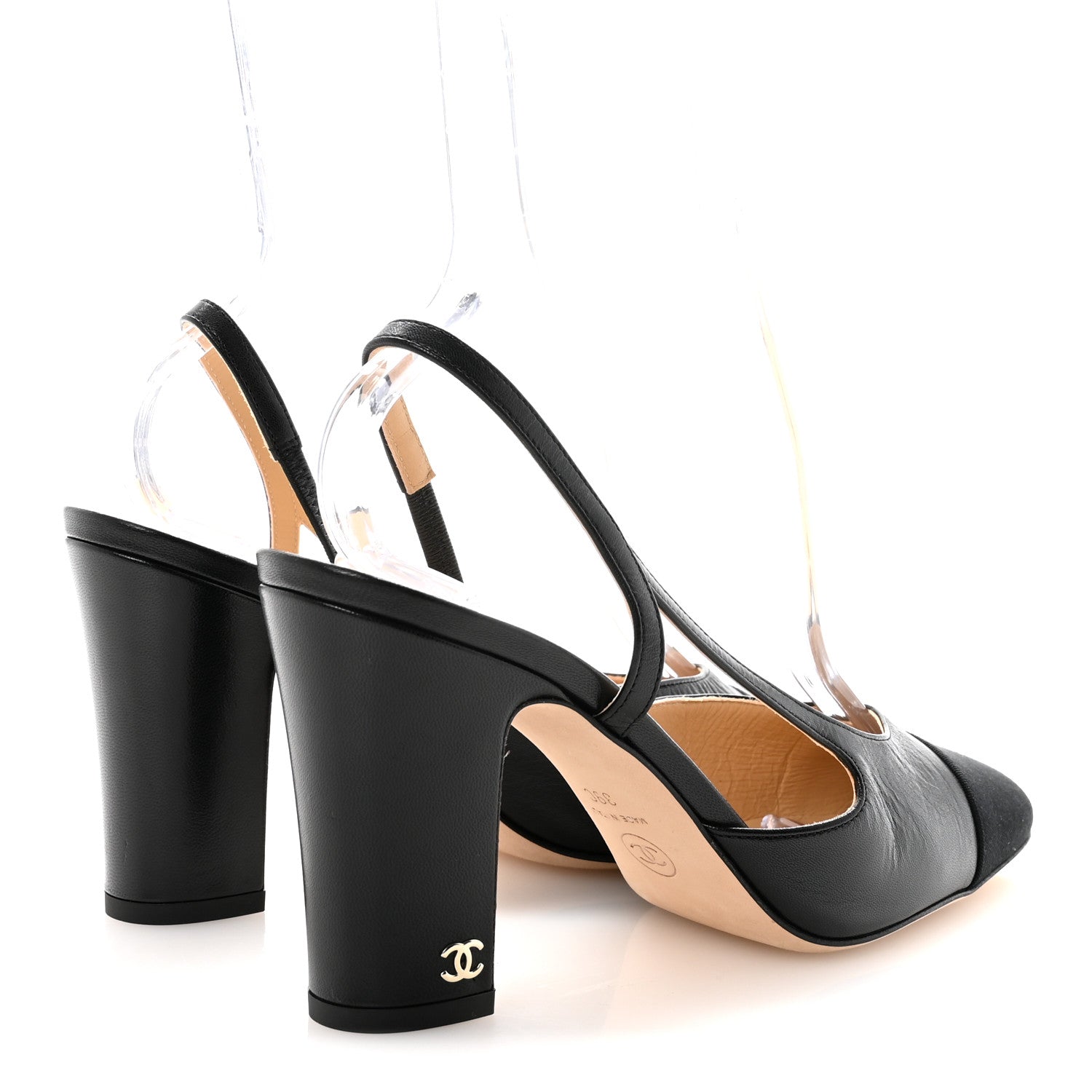 Lambskin Grosgrain Cap Toe CC Slingback Pumps 39 Black