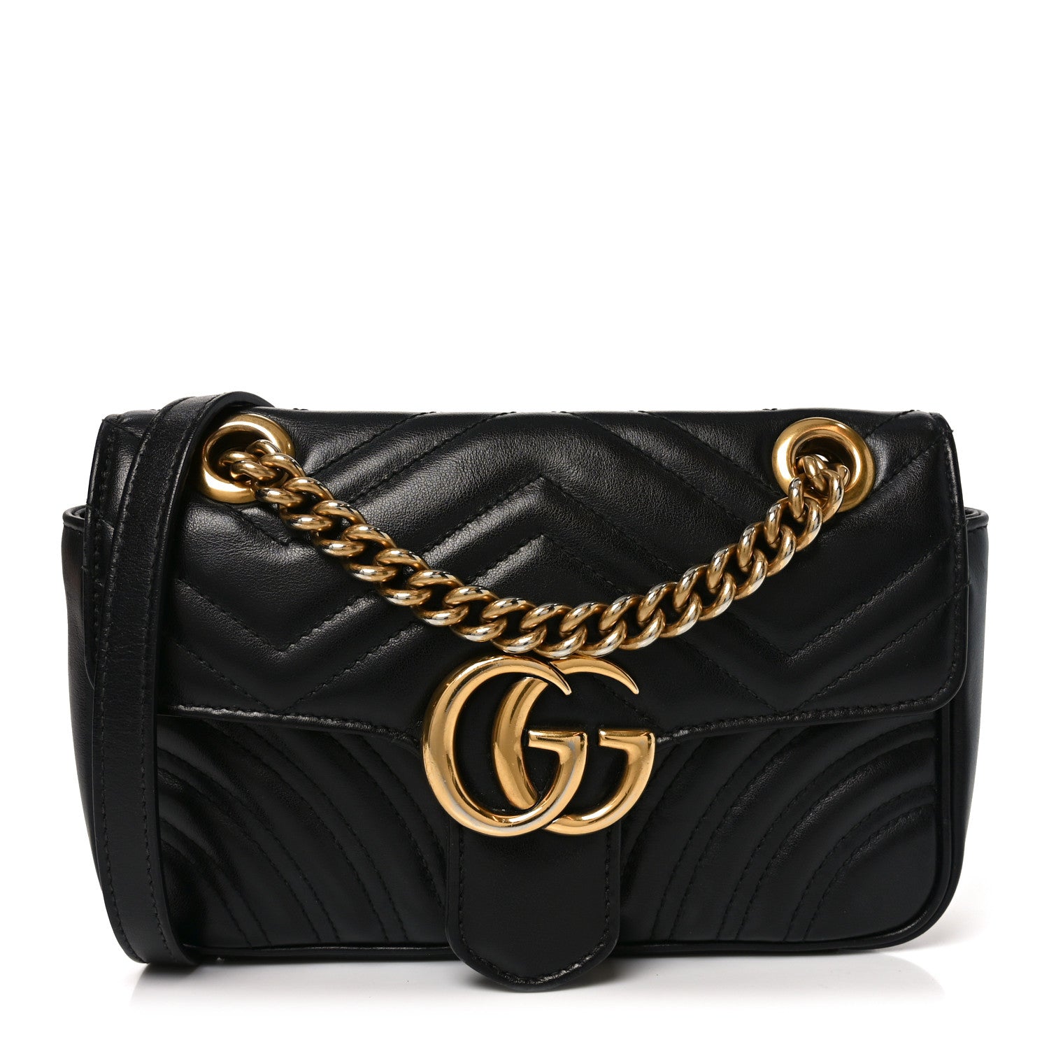 Gucci Calfskin Matelasse Mini GG Marmont Shoulder Bag Black