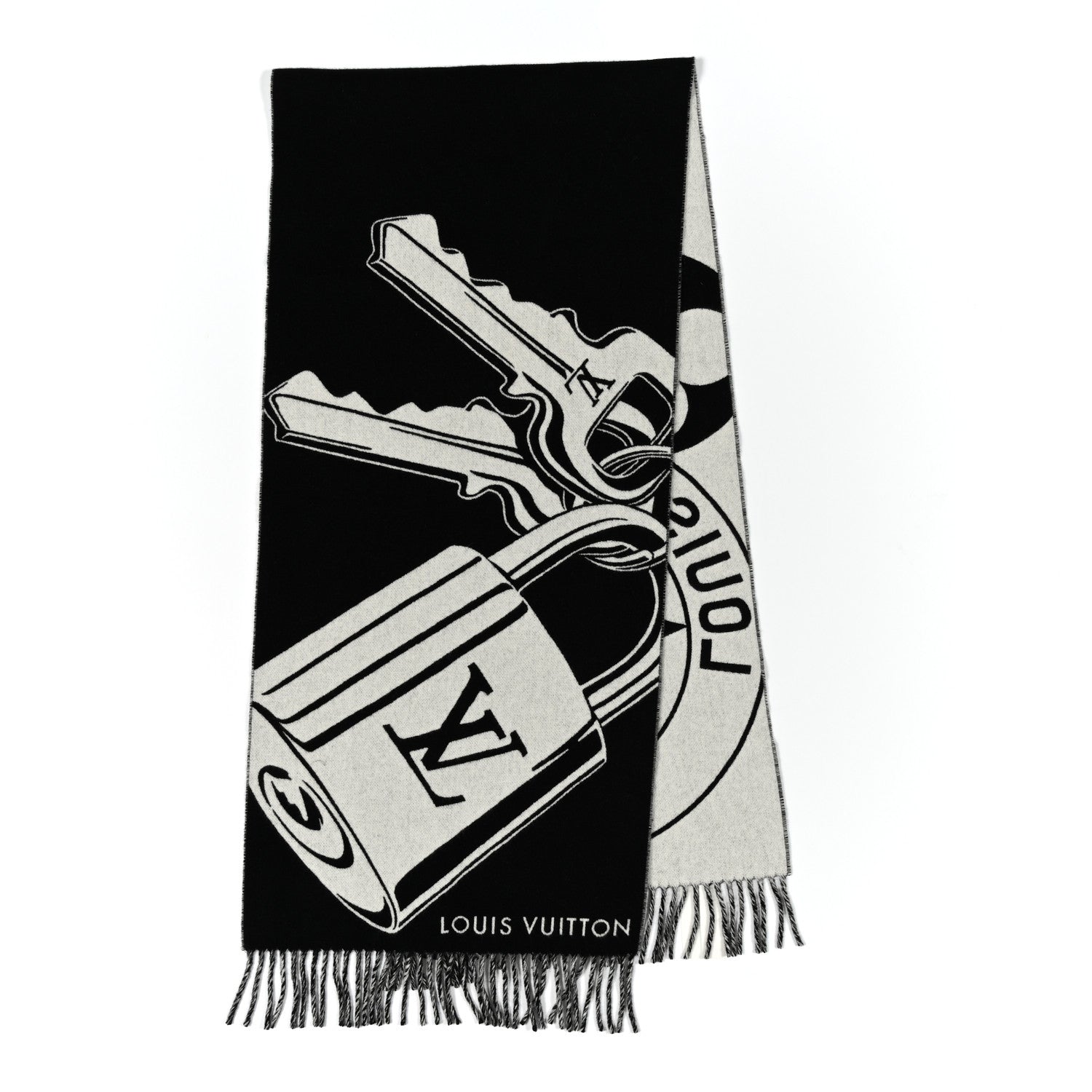 Louis Vuitton Wool Cashmere Lock And Keys Scarf Black