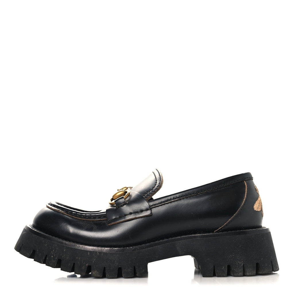 Gucci Cordovan Lux Womens Harald Horsebit 25mm Platform Loafers 35 Black