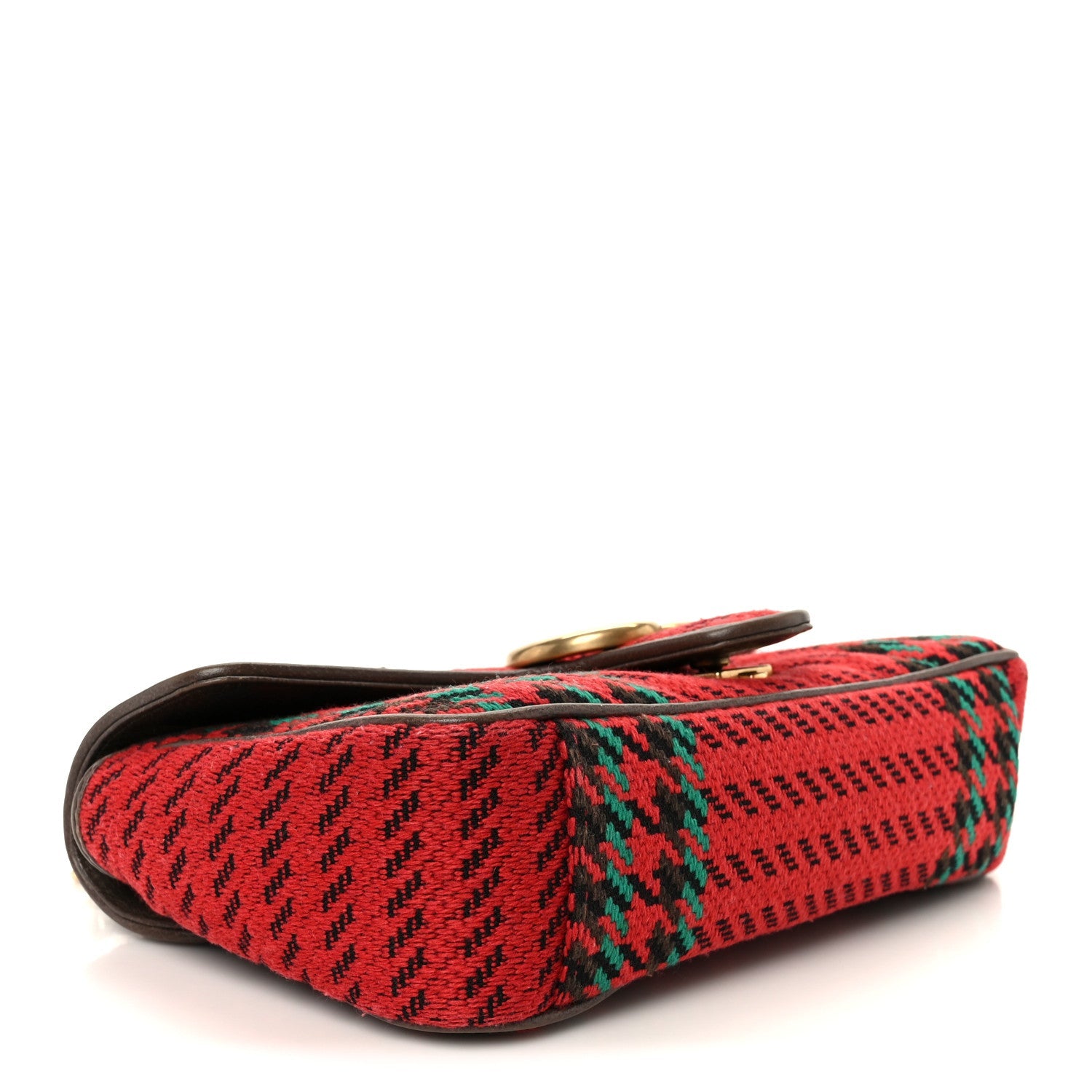 Gucci Wool Tweed Textured Dollar Calfskin Matelasse Diagonal Plaid Small GG Marmont Shoulder Bag Red Green Multicolor New Acero
