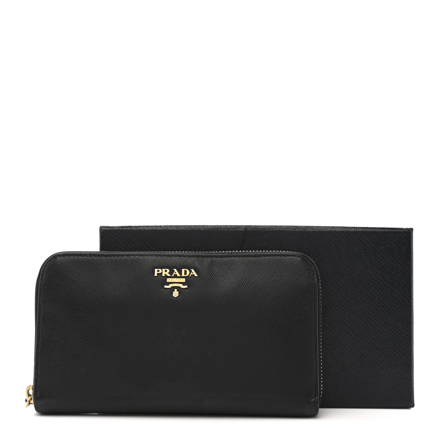 Prada Saffiano Metal Zip Around Wallet Black