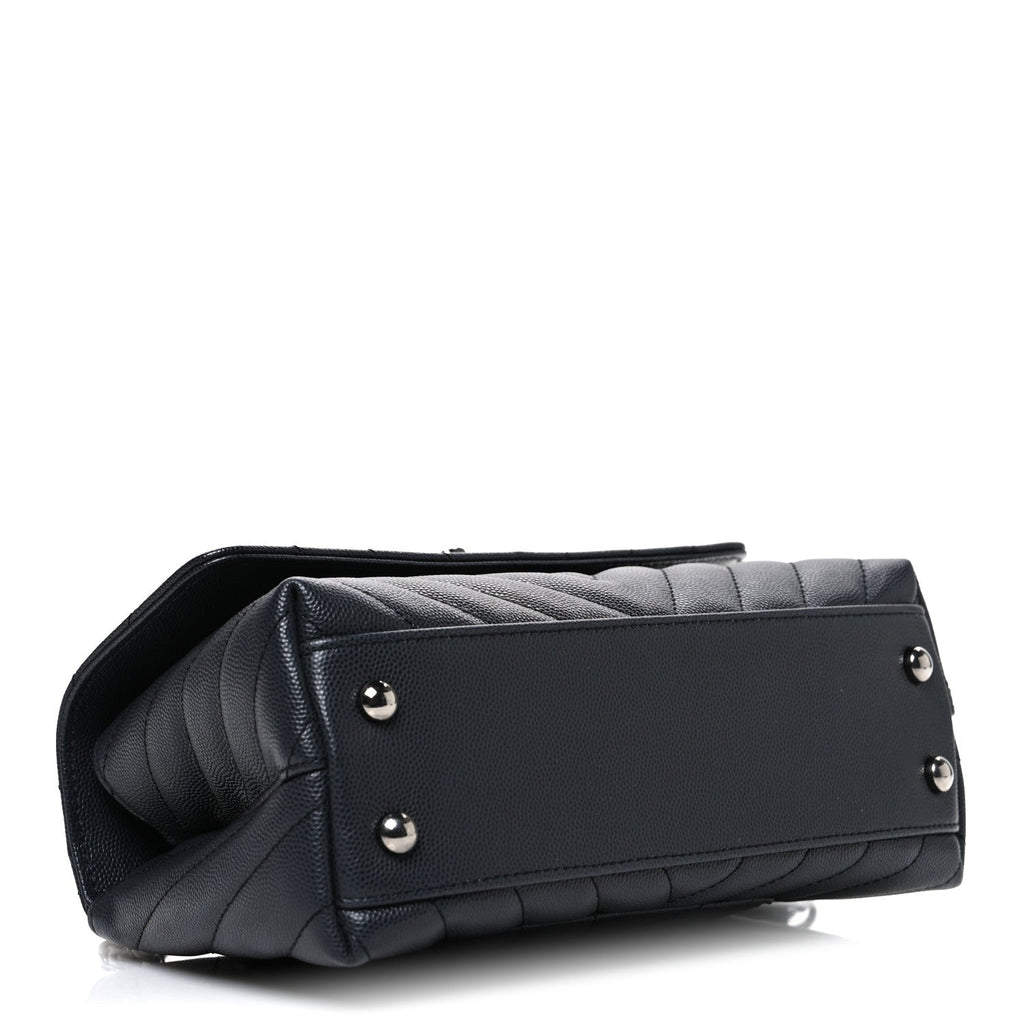 Chanel Caviar Chevron Quilted Mini Coco Handle Flap Dark Grey