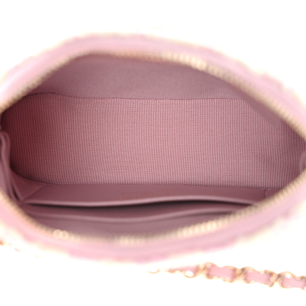 Chanel Tweed Quilted Mini Clutch With Chain Pink