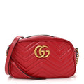 Gucci Calfskin Matelasse Small GG Marmont Chain Shoulder Bag Hibiscus Red