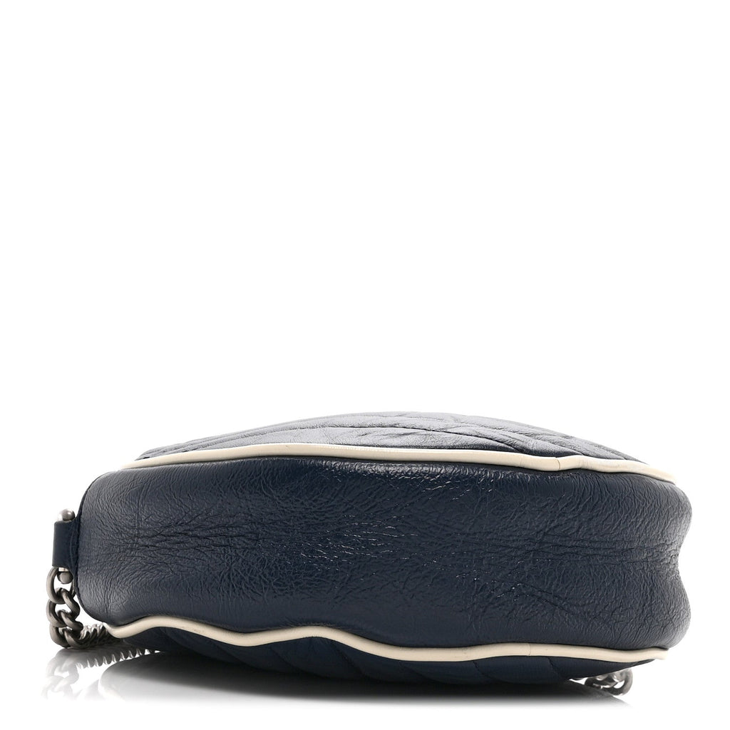 Gucci Azalea Calfskin Matelasse Diagonal Mini Torchon GG Marmont Round Shoulder Bag Blue Agata Mystic White