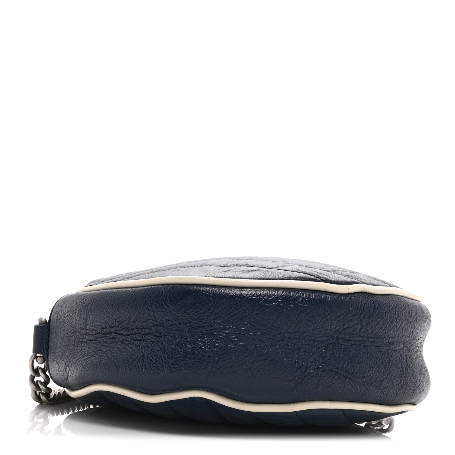 Gucci Azalea Calfskin Matelasse Diagonal Mini Torchon GG Marmont Round Shoulder Bag Blue Agata Mystic White