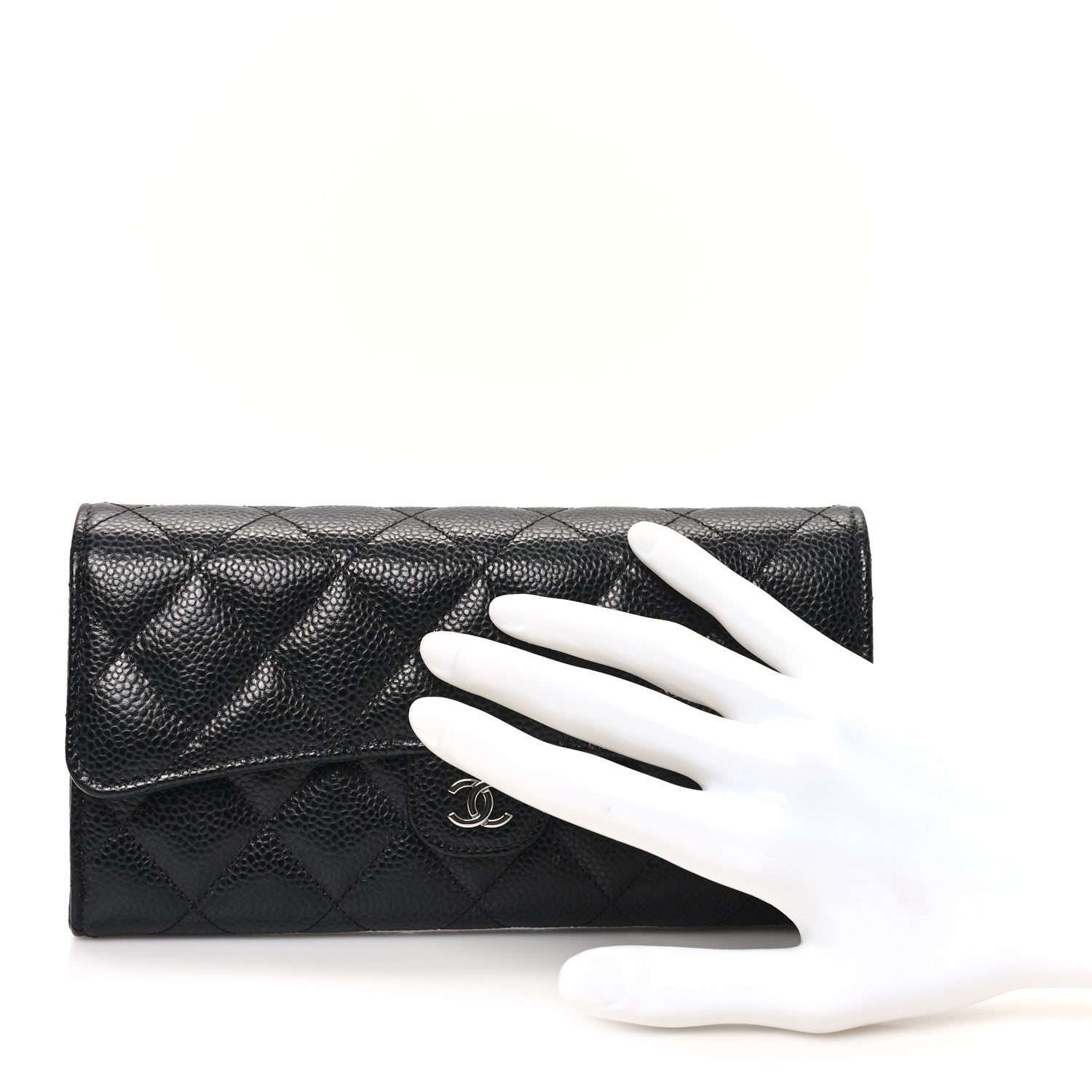Caviar Quilted Large Gusset Flap Wallet Black