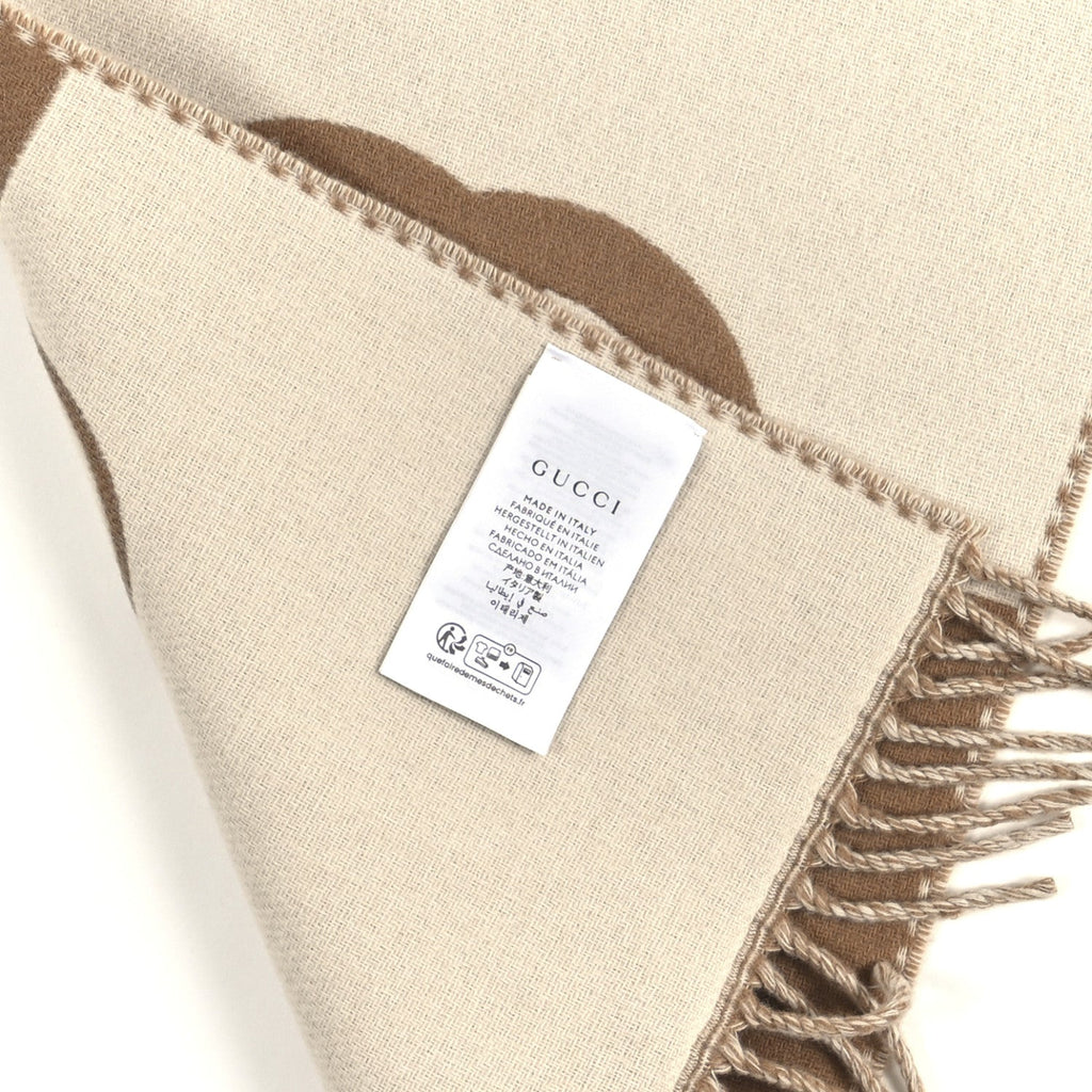 Gucci Wool Cashmere Interlocking G Scarf Ivory Beige