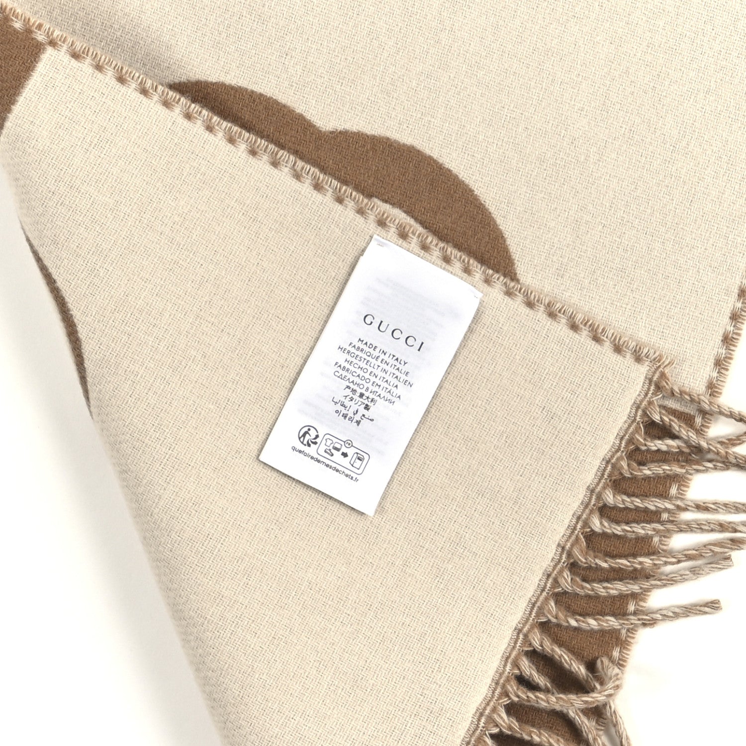Gucci Wool Cashmere Interlocking G Scarf Ivory Beige