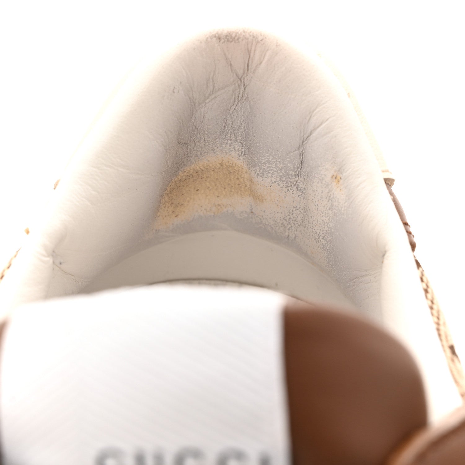 Gucci Calfskin GG Monogram Womens Platform 55mm Sneakers 35.5 Hezelnut Beige Ebony Mystic White