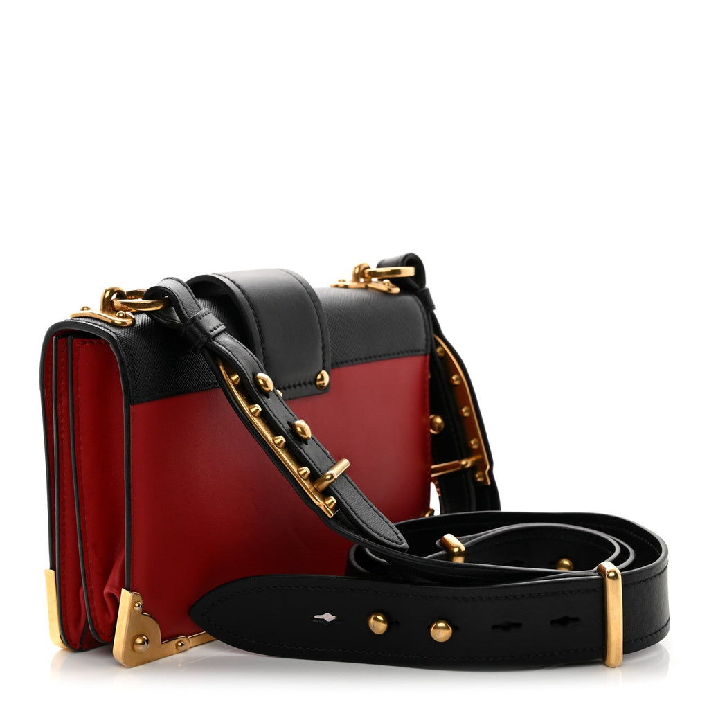 Prada City Calfskin Saffiano Cahier Bag Fuoco Black