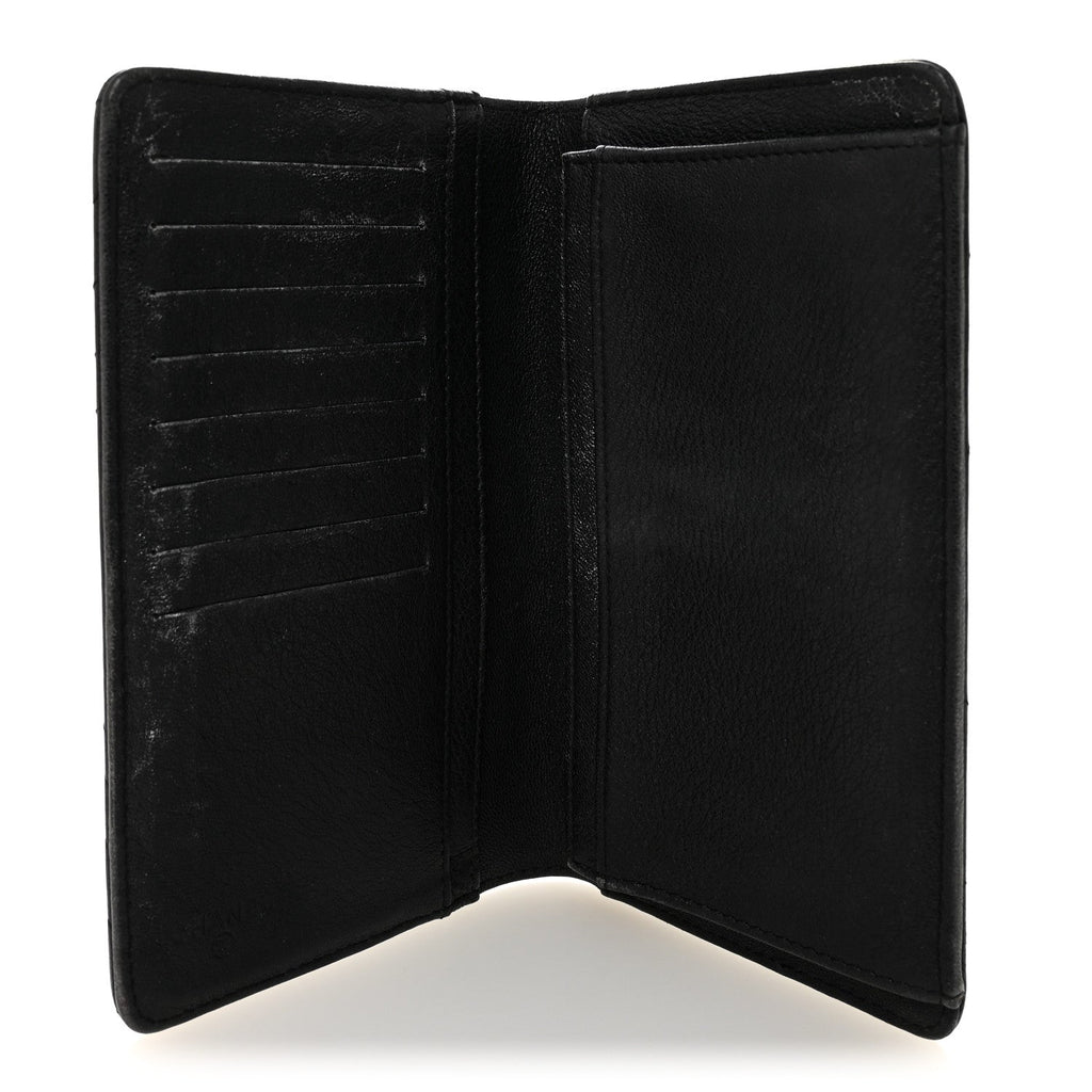 Chanel Shiny Goatskin Chevron Quilted Yen Wallet Black