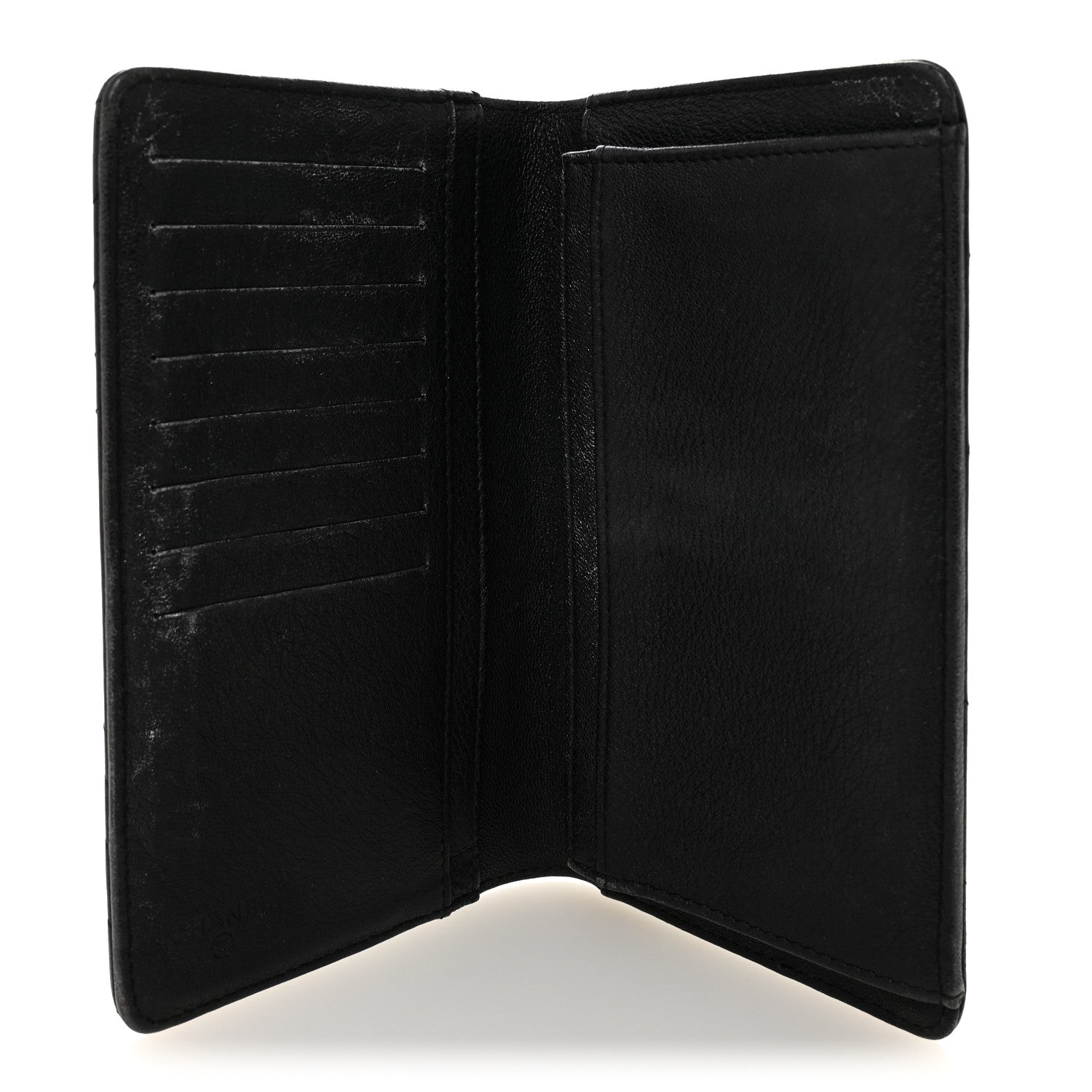 Chanel Shiny Goatskin Chevron Quilted Yen Wallet Black