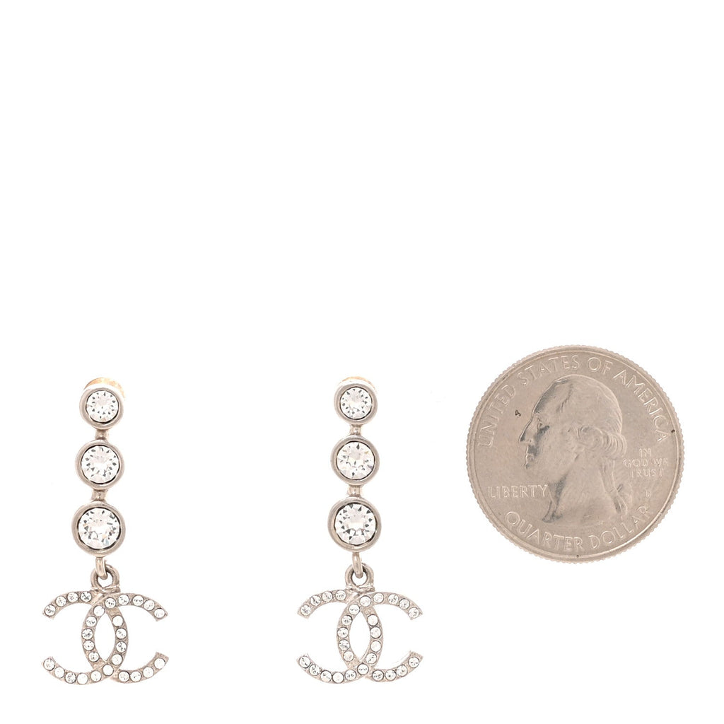 Crystal CC Drop Earrings Silver