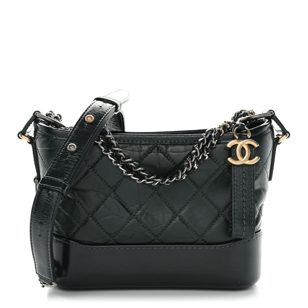 Chanel Aged Calfskin Quilted Small Gabrielle Hobo Dark Green