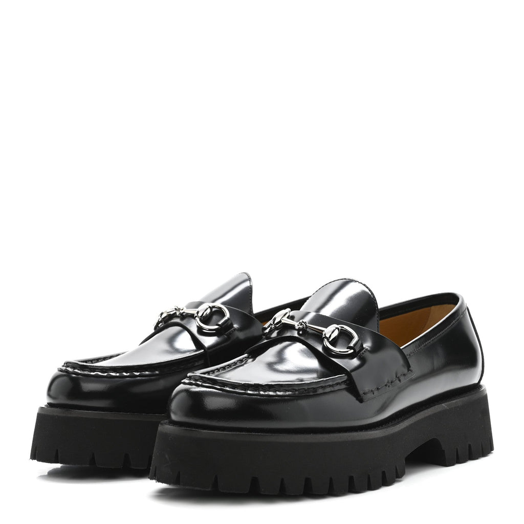 Gucci Cordovan Lux Womens Horsebit 45mm Platform Loafers 39.5 Black